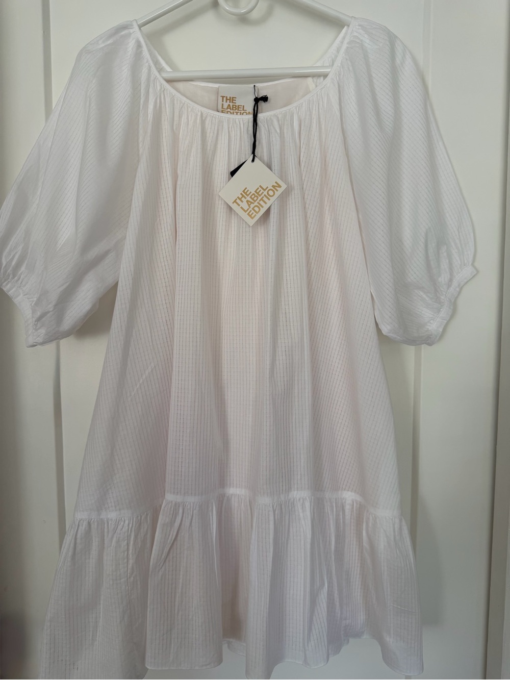 The Label Edition White Mini Dress with Puff Sleeves